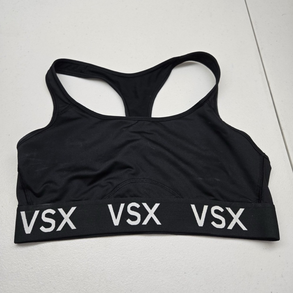 VSX Black Racerback Logo Elastic Sports Bra